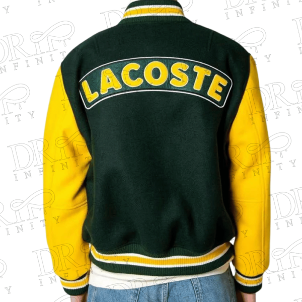 DRIP INFINITY: Men's Live Two-Tone Yellow and Green Letterman Varsity Jacket (Back)