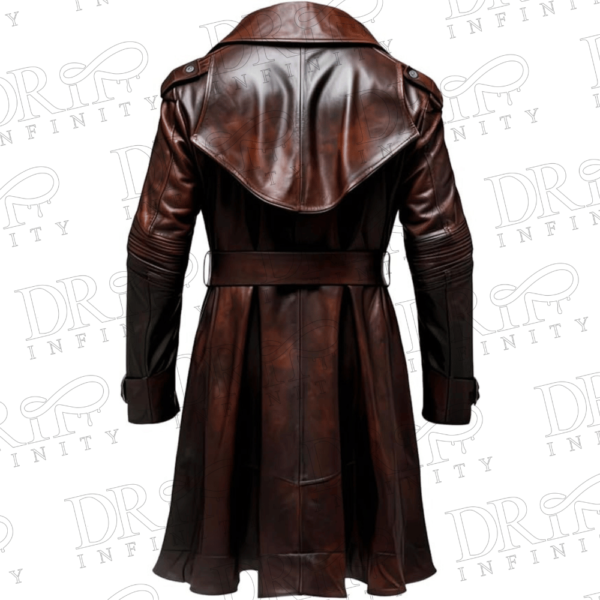 DRIP INFINITY: Men's Distressed Brown Retro Vintage Leather Trench Coat (Back)