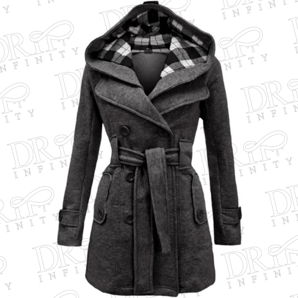 Drip Infinity: Plaid Print Belt Dark Gray Double Breasted Christmas Hooded Wool Coat