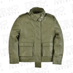 DRIP INFINITY: Army Green Girls Leather Jacket