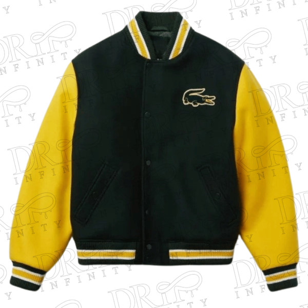 DRIP INFINITY: Men's Live Two-Tone Yellow and Green Letterman Varsity Jacket