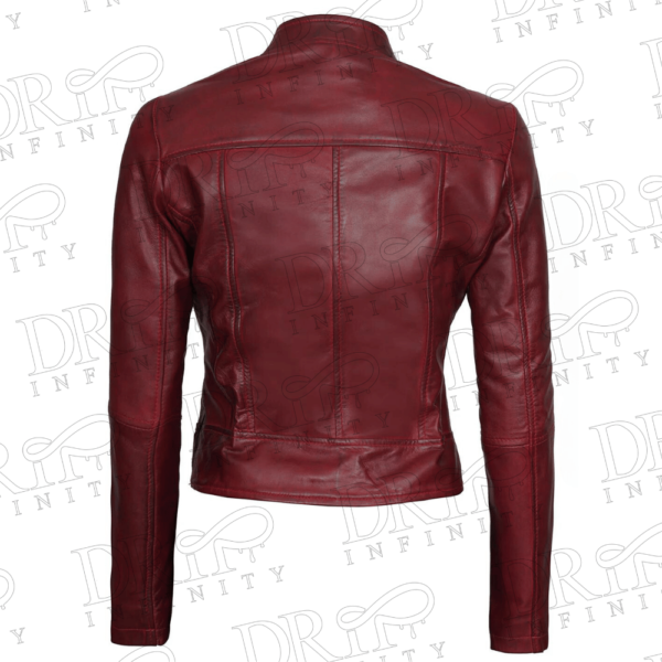 DRIP INFINITY: Women's Burgundy Leather Jacket (Back)