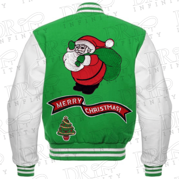 DRIP INFINITY: Green & White Christmas Varsity Jacket