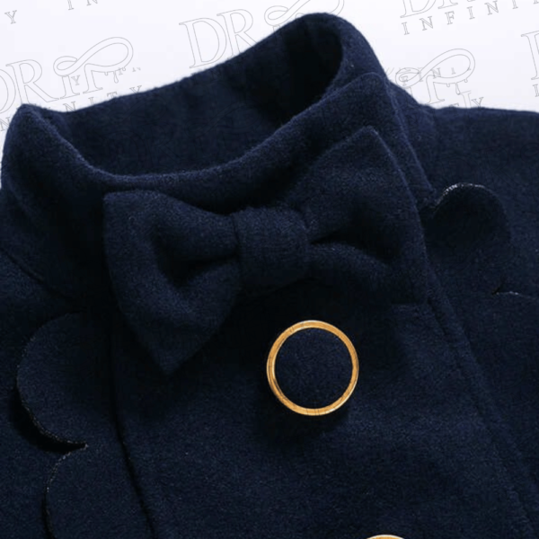 Drip Infinity: Teen Girls Dark Blue Outfit Winter Warm Single Breasted Wool Christmas Coat 2024