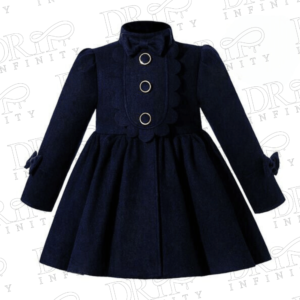 Drip Infinity: Teen Girls Dark Blue Outfit Winter Warm Single Breasted Wool Christmas Coat 2024