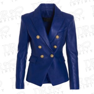 DRIP INFINITY: Women Blue Lambskin Leather Blazer