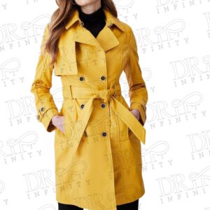DRIP INFINITY: Women's Yellow Lambskin Leather Trench Coat 