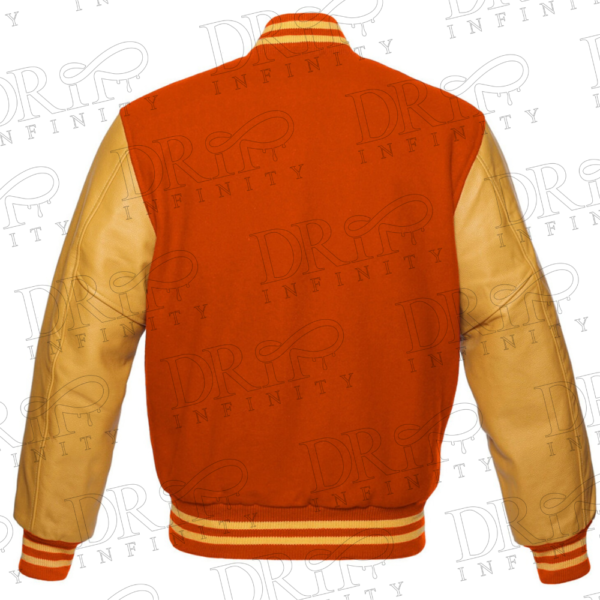 DRIP INFINITY: Orange & Gold Varsity Letterman Jacket (Back)