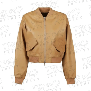 DRIP INFINITY: Women's Tan Bomber Leather Jacket