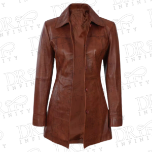 DRIP INFINITY: Women's Cognac 3/4 Length Leather Coat