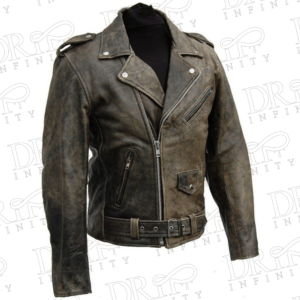DRIP INFINITY: Brando Distressed Black Leather Jacket