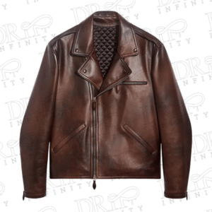 DRIP INFINITY: Men's Brown Asymmetric Zip Biker Leather Jacket