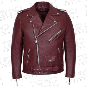 DRIP INFINITY: Edward Maroon Biker Leather Jacket