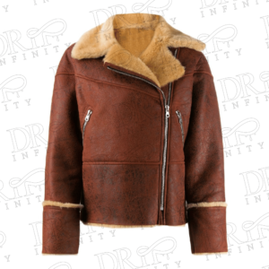 DRIP INFINITY: Women's Brown Shearling Fur Leather Jacket
