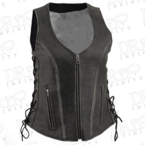 DRIP INFINITY: Women's Distress Grey Leather Rider Vest (