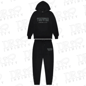 Drip Infinity: Men's Black & Blue Decoded Solid Chenille Hooded Tracksuit