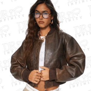 DRIP INFINITY: Women's Cropped Vintage Bomber Leather Jacket