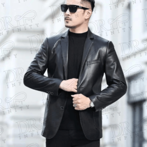DRIP INFINITY: Men's Slim Fit Single Breasted Genuine Leather Blazer