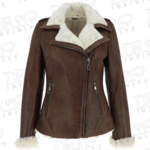 DRIP INFINITY: Women's Dark Brown Shearling Leather Jacket