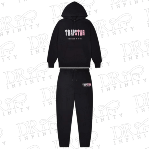 DRIP INFINITY: Men's Black & Pink Decoded Chenille Hooded Tracksuit