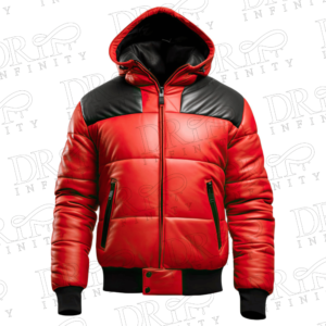DRIP INFINITY: Men’s Red & Black Hooded Padded Puffer Jacket