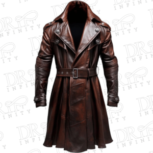 DRIP INFINITY: Men's Distressed Brown Retro Vintage Leather Trench Coat (