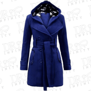 Drip Infinity: Plaid Print Belt Royal Blue Double Breasted Christmas Hooded Wool Coat