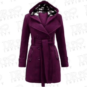 Drip Infinity: Plaid Print Belt Purple Double Breasted Christmas Hooded Wool Coat
