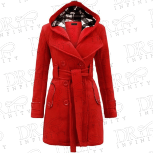 Drip Infinity: Plaid Print Belt Red Double Breasted Christmas Hooded Wool Coat